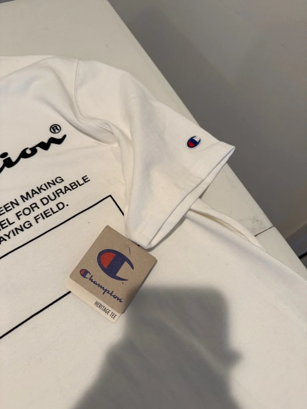 NWT Champion White Heritage Graphic Logo Short Sleeve Tee Rare Find Y2K L Summer - Picture 7 of 15